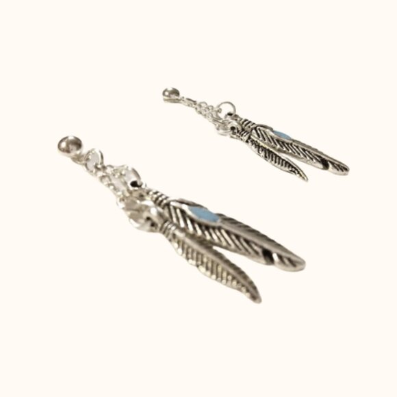 Silver Feather Boho Earrings - Picture 3 of 4